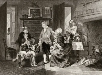 George Washington kuulee äitinsä vakuuttavan hänet olemaan menemättä merelle laivamiehenä, "Life and Times of Washington", osa I, julkaistu 1857